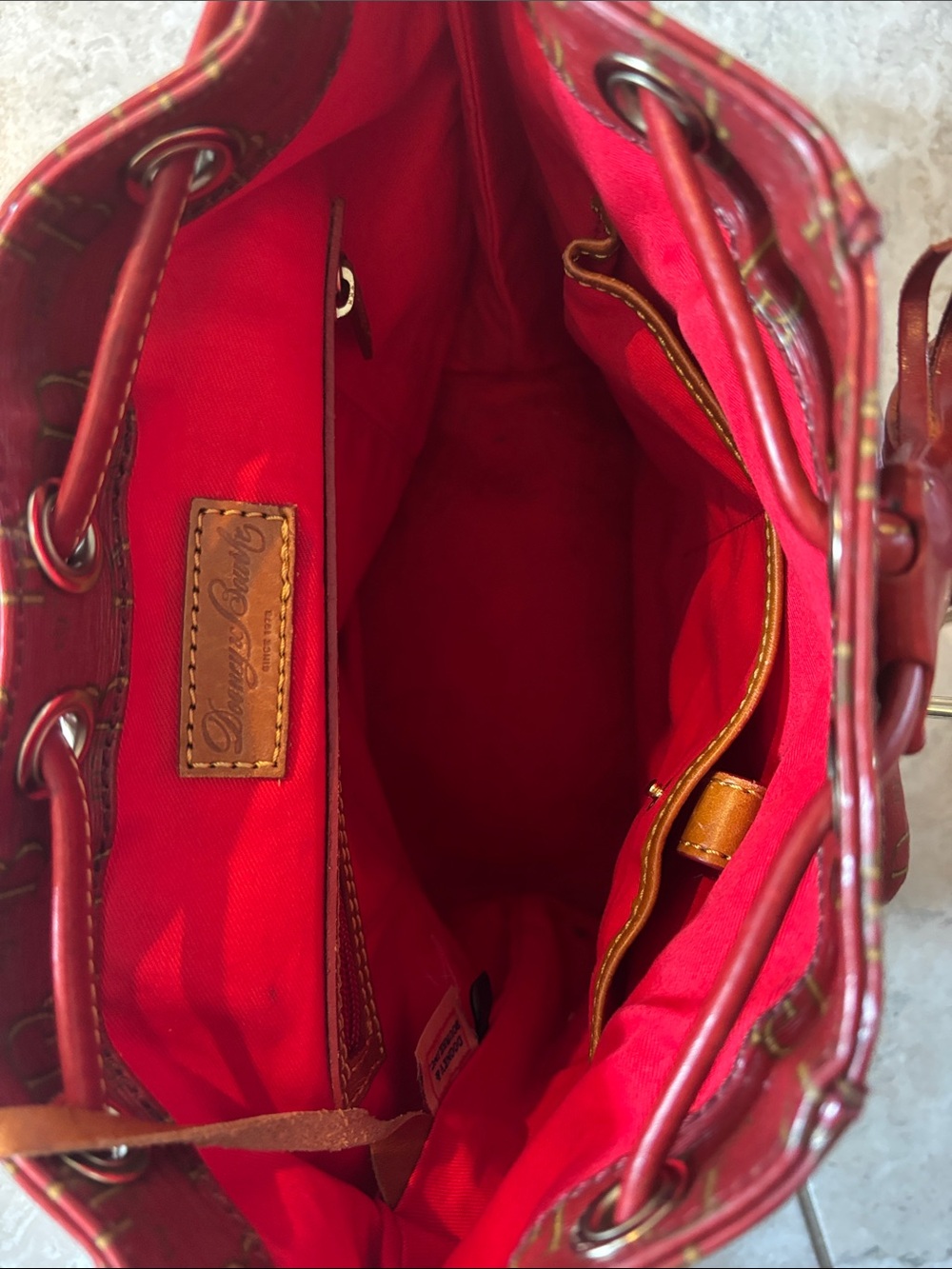 Dooney & Bourke Red Monogram Drawstring Backpack - Picture 5 of 5